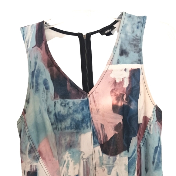 Mossimo Fit & Flare Dress Sz M Tye-Dye Mid Century Modern Denim colors Spandex - Picture 3 of 15